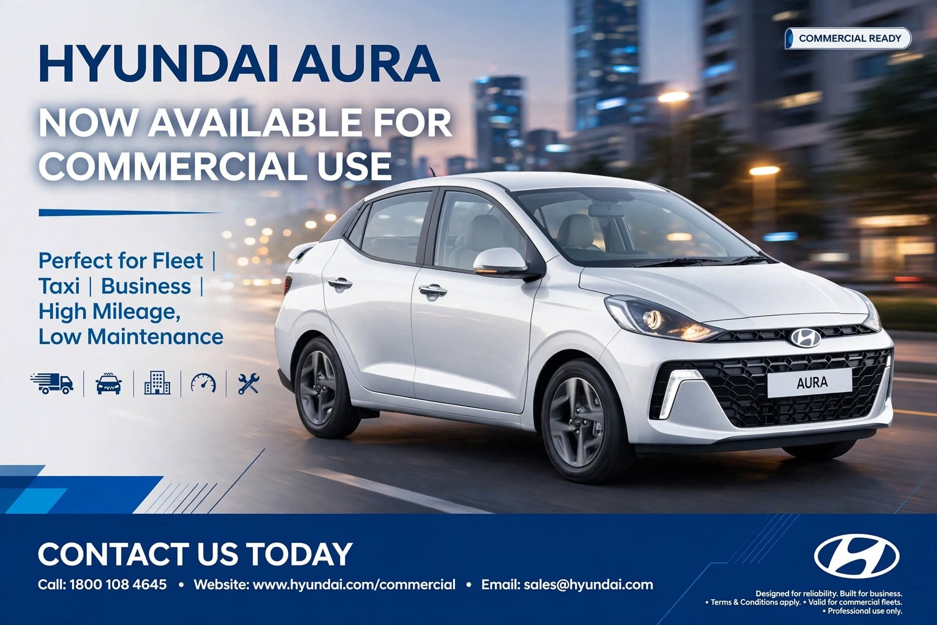 Hyundai Aura vailable for comercial use